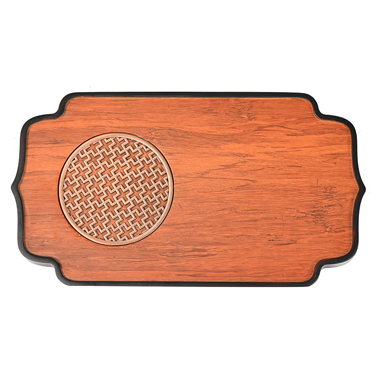 Hollow Metal Stand Bamboo Tea Tray