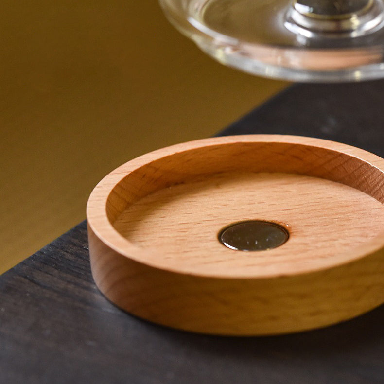 Glass Tea Cup With Wooden Bottom And Porcelain Infuser