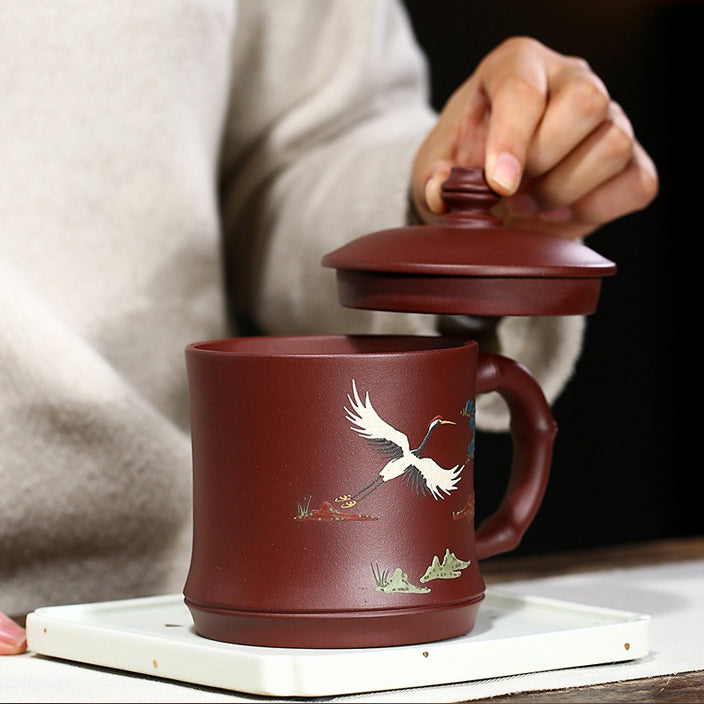 Yixing Purple Clay Pine Crane Tea Cup