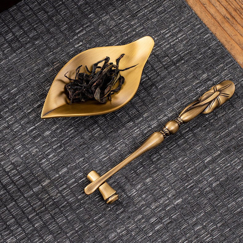 Handmade Brass Tea Holder With Lotus Spoon