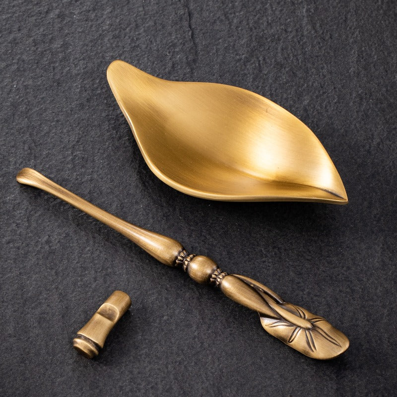 Handmade Brass Tea Holder With Lotus Spoon