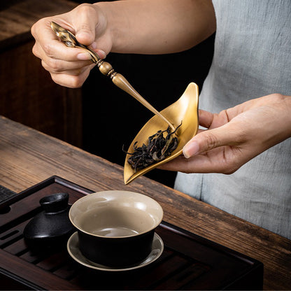 Handmade Brass Tea Holder With Lotus Spoon