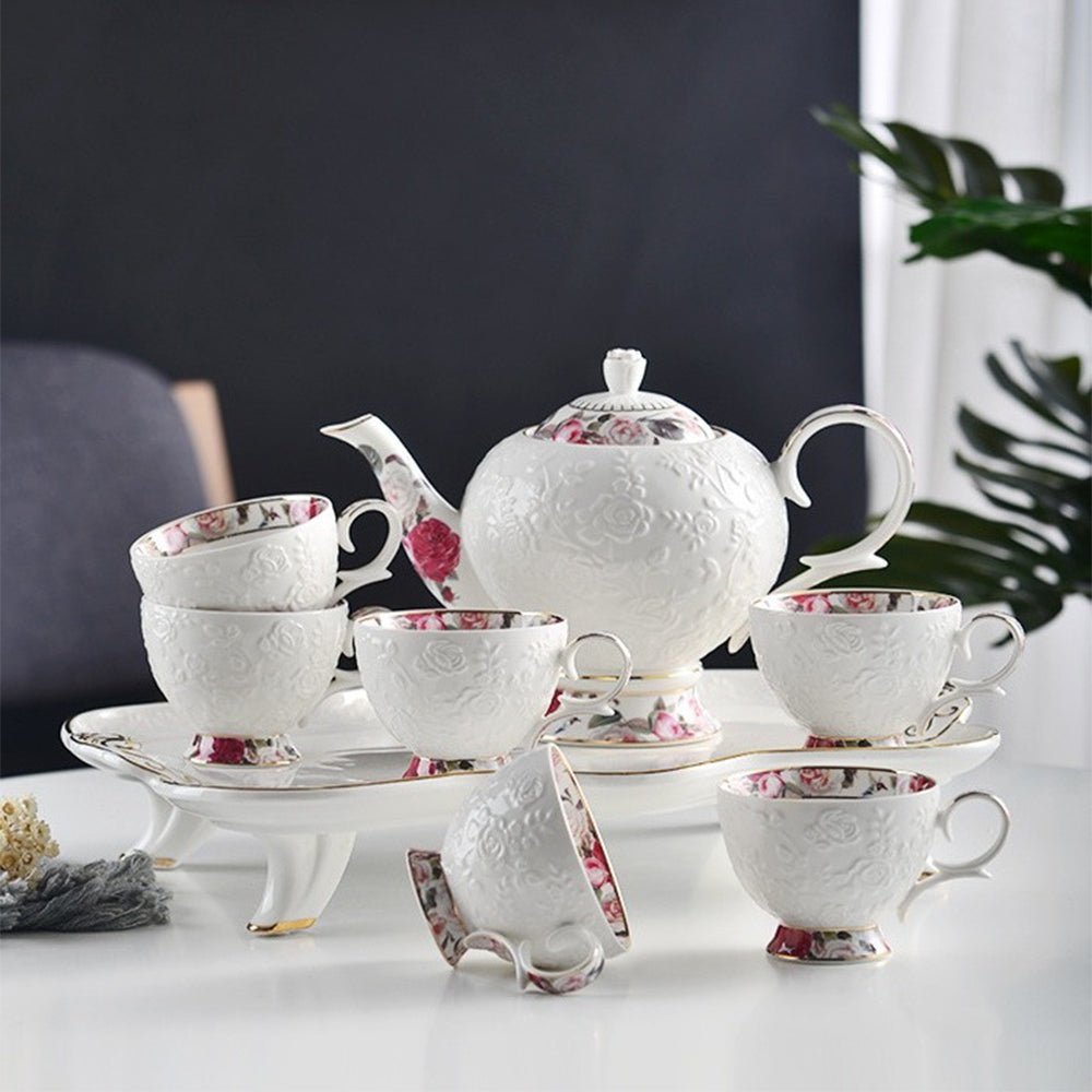 Rose Engraving Bone China Tea Set