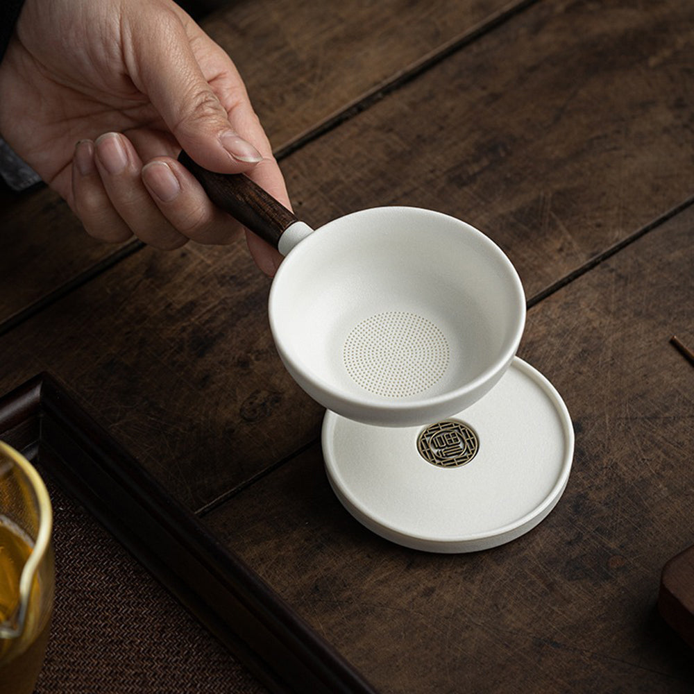 Ceramic Pan Tea Strainer With Coaster