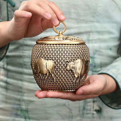 Five Cattles Brass Tea Caddy