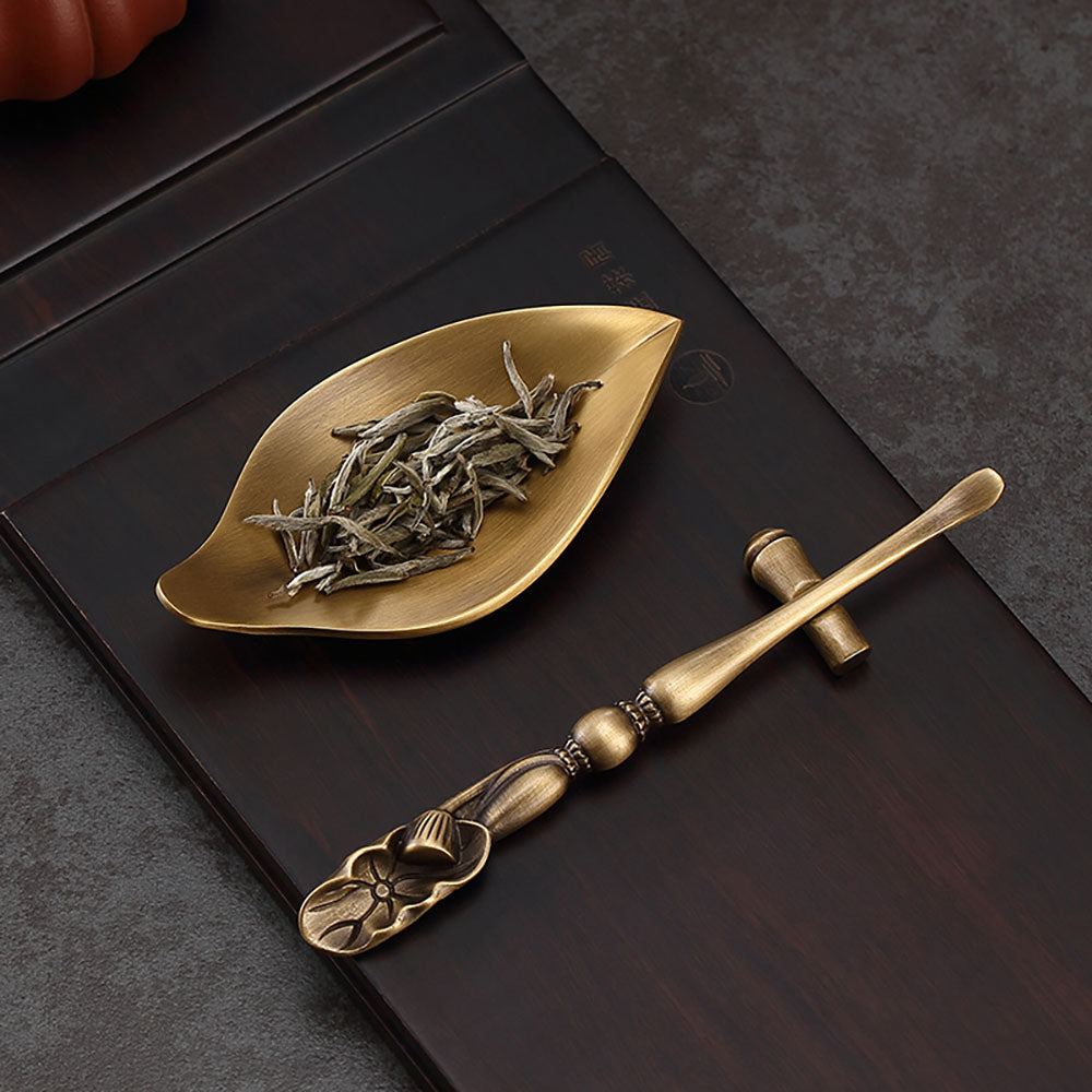 Handmade Brass Tea Holder With Lotus Spoon