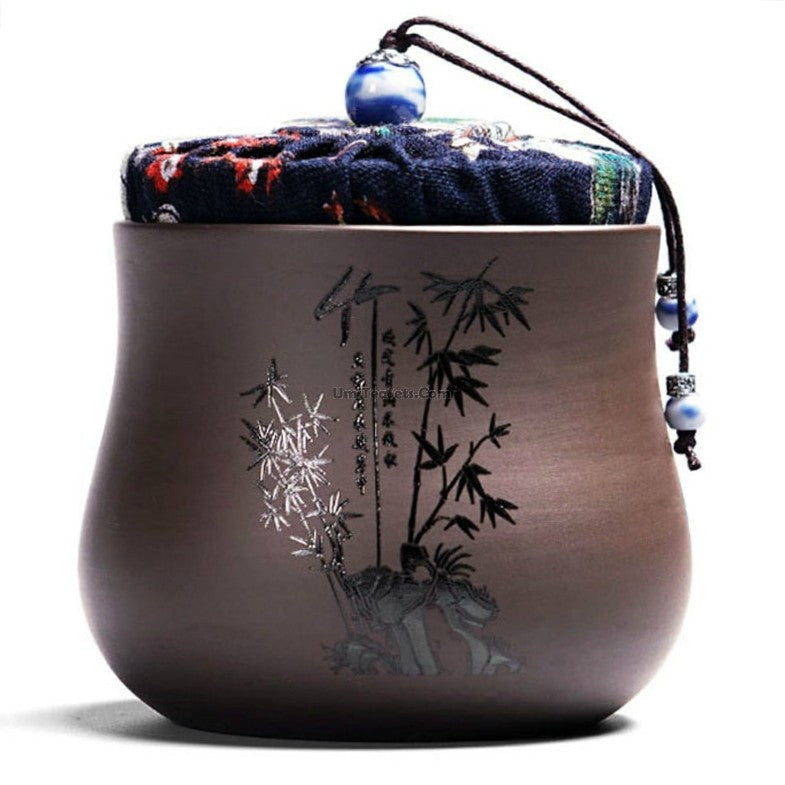 Purple Clay Bamboo Pattern Tea Caddy