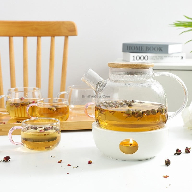 Glass Tea Set With White Porcelain Warmer