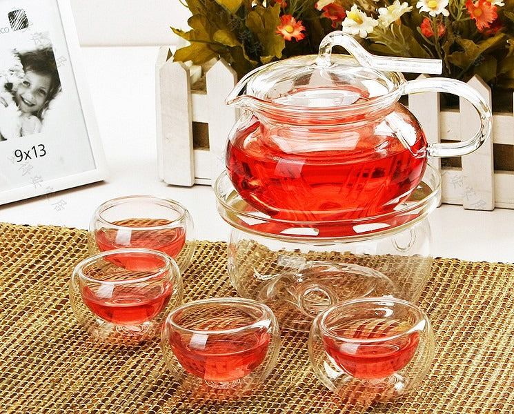 High Borosilicate Glass Tea Set With Warmer