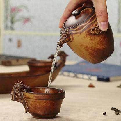 Chinese Boat Shaped Pottery Tea Set