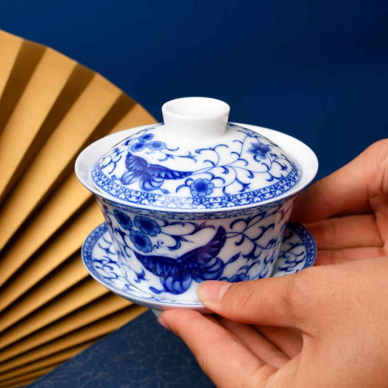 Blue &amp; White Porcelain Flower Gaiwan