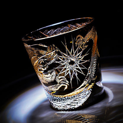 Edo Kiriko Handcrafted Midnight Dragon Whisky Glass Tea Cup