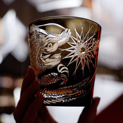 Edo Kiriko Handcrafted Midnight Dragon Whisky Glass Tea Cup