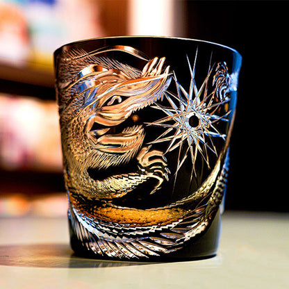 Edo Kiriko Handcrafted Midnight Dragon Whisky Glass Tea Cup