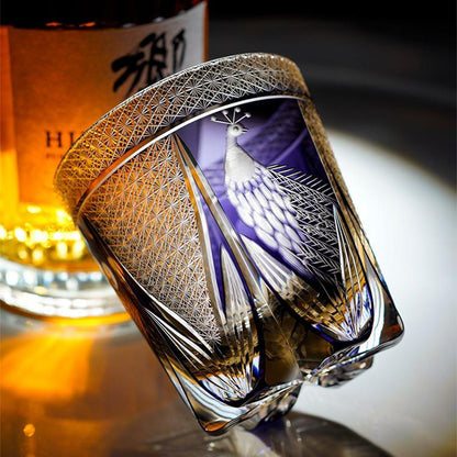 Edo Kiriko Handcrafted Violet Peacock Whisky Glass Tea Cup