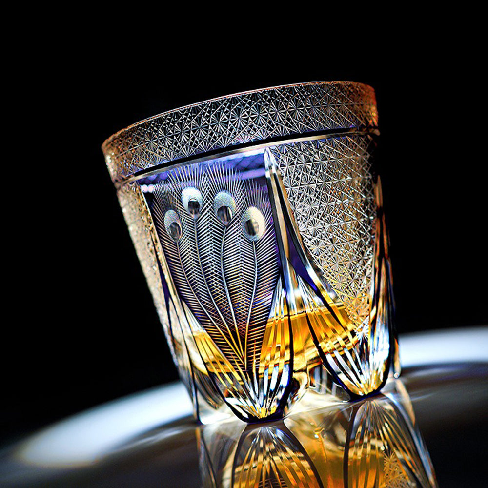 Edo Kiriko Handcrafted Violet Peacock Whisky Glass Tea Cup