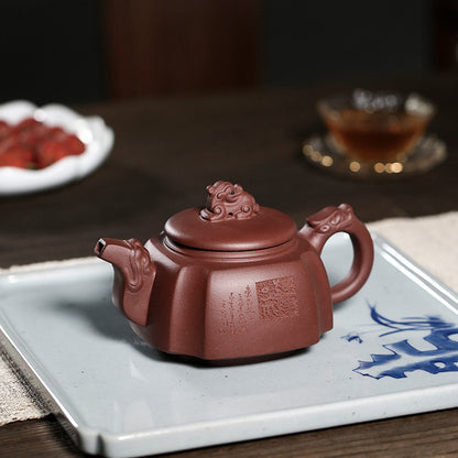 Yixing Purple Clay Dragon Square Teapot