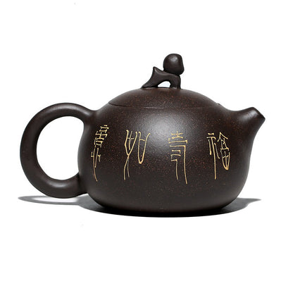 Yixing Black Golden Clay Monkey Pine Teapot