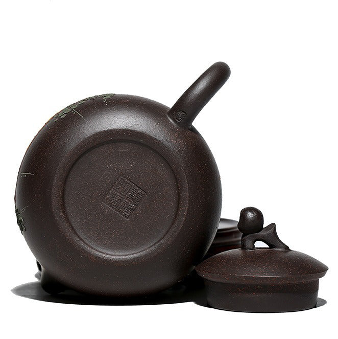 Yixing Black Golden Clay Monkey Pine Teapot