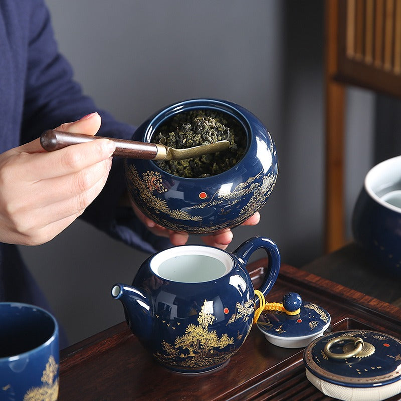 Chinese Blue Landscape Porcelain Tea Set