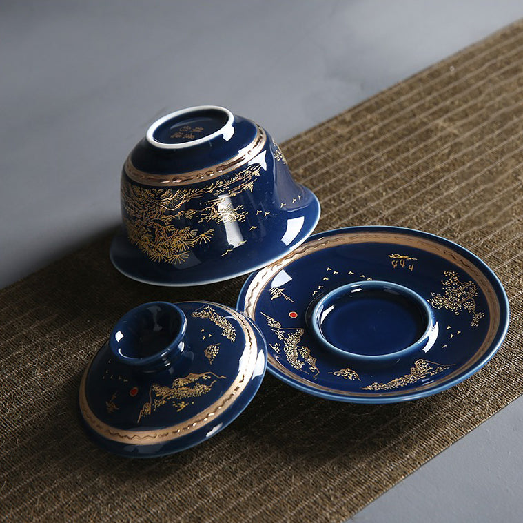 Chinese Blue Landscape Porcelain Tea Set