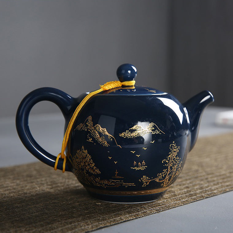 Chinese Blue Landscape Porcelain Tea Set