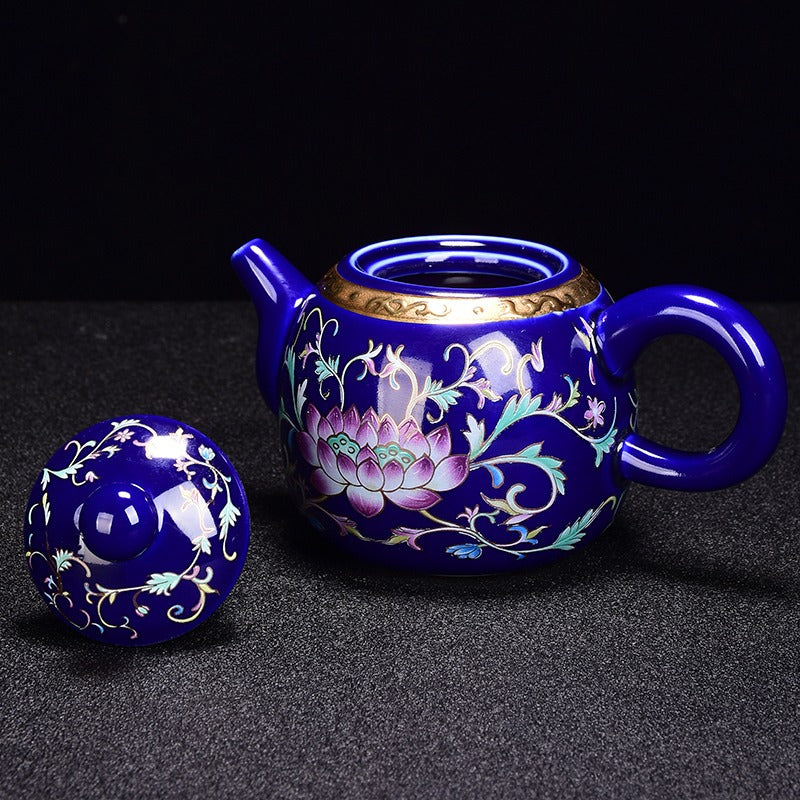 Enamel Porcelain Tea Set With Inner Sterling Silver