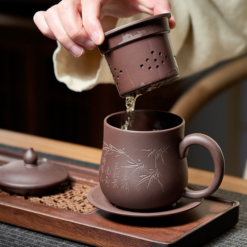 Authentic Handmade Yixing Tea Cup With Infuser And Saucer