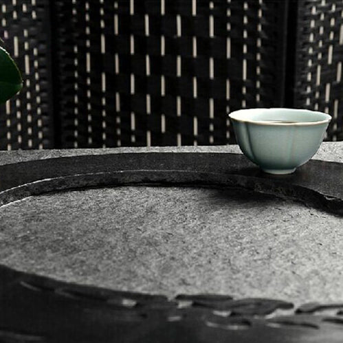 Ice Crack Ruyao Tea Set With Black Stone Tray