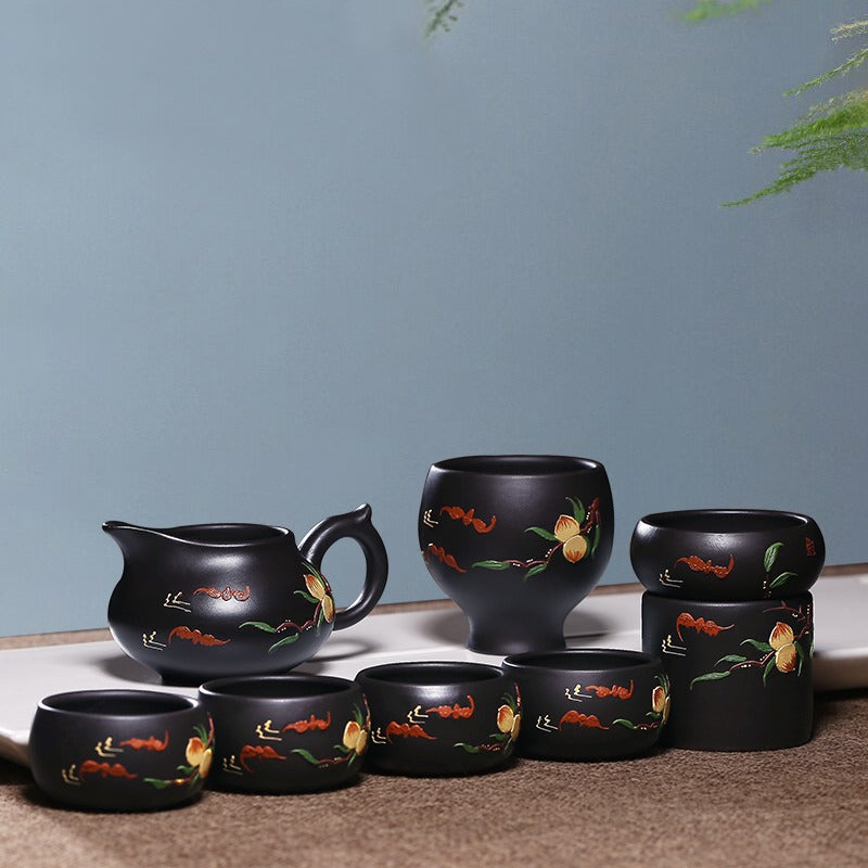 Yixing Black Clay Peach Xi Shi Tea Set