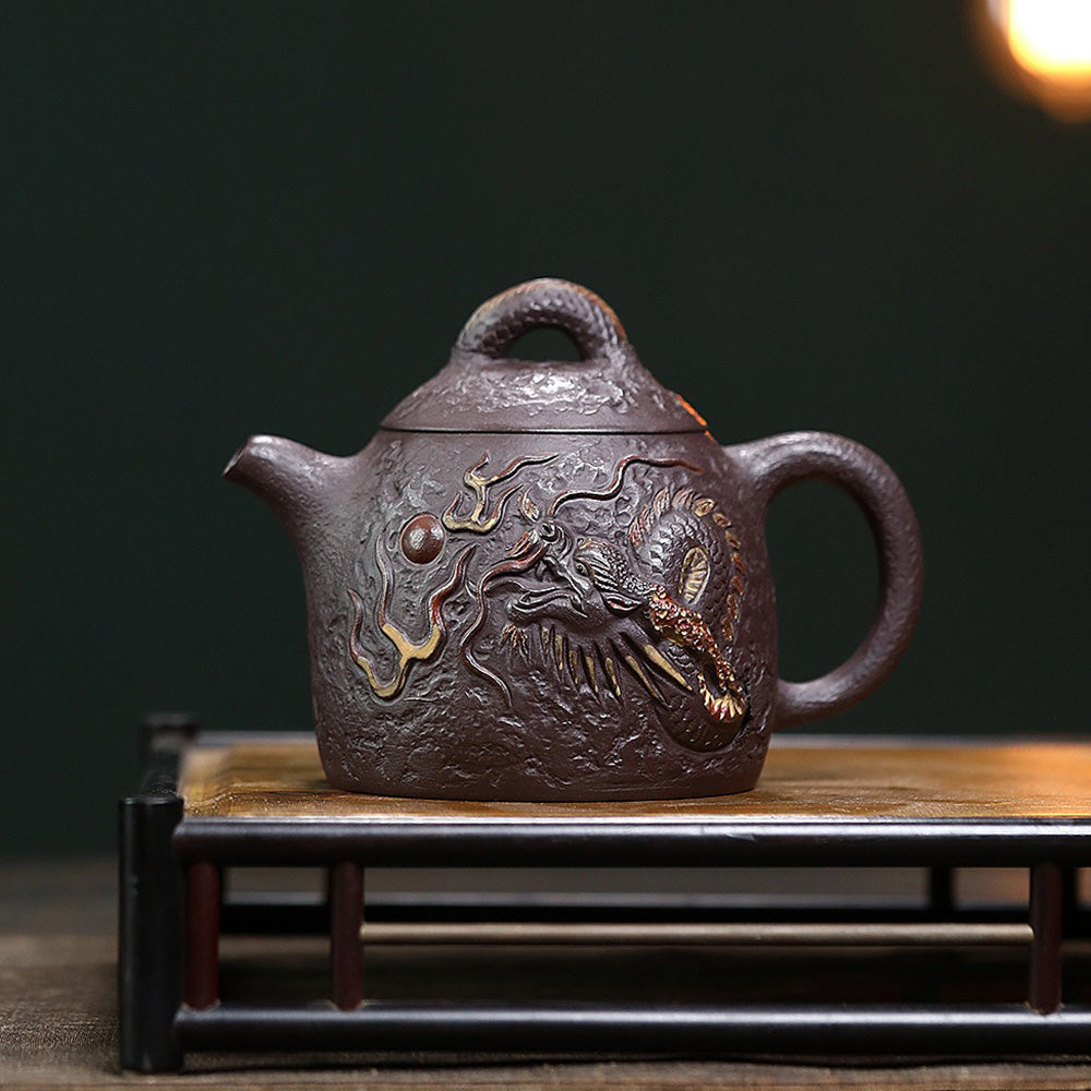 Yixing Purple Clay Dragon Qin Quan Teapot