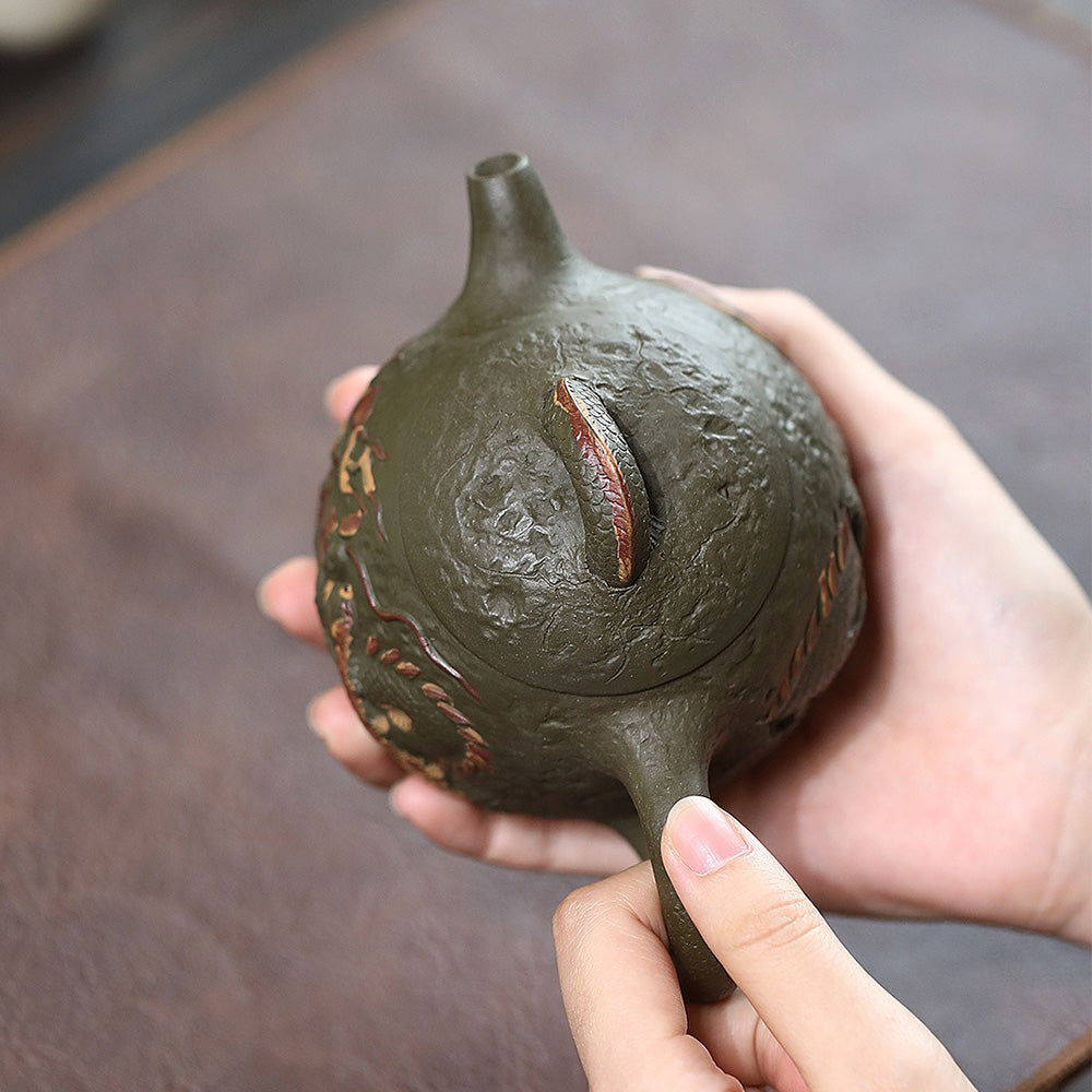 Yixing Dark Green Clay Dragon Qin Quan Teapot