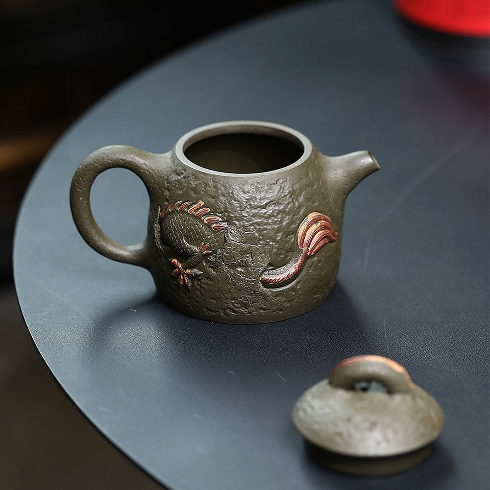 Yixing Dark Green Clay Dragon Qin Quan Teapot