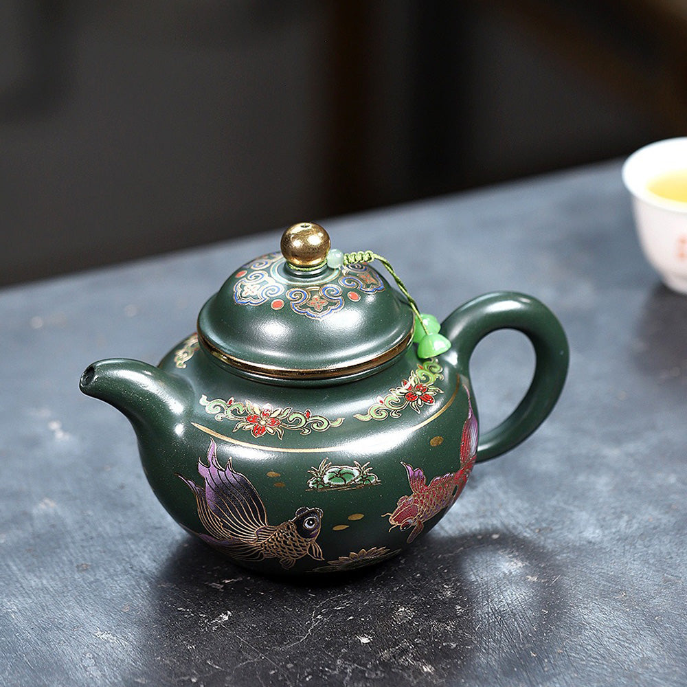 Yixing Green Clay Goldfish Duo Qiu Teapot