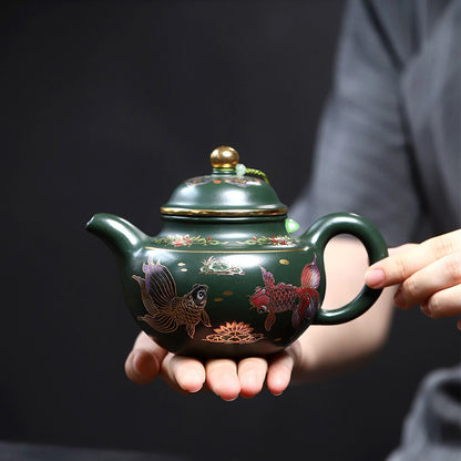 Yixing Green Clay Goldfish Duo Qiu Teapot