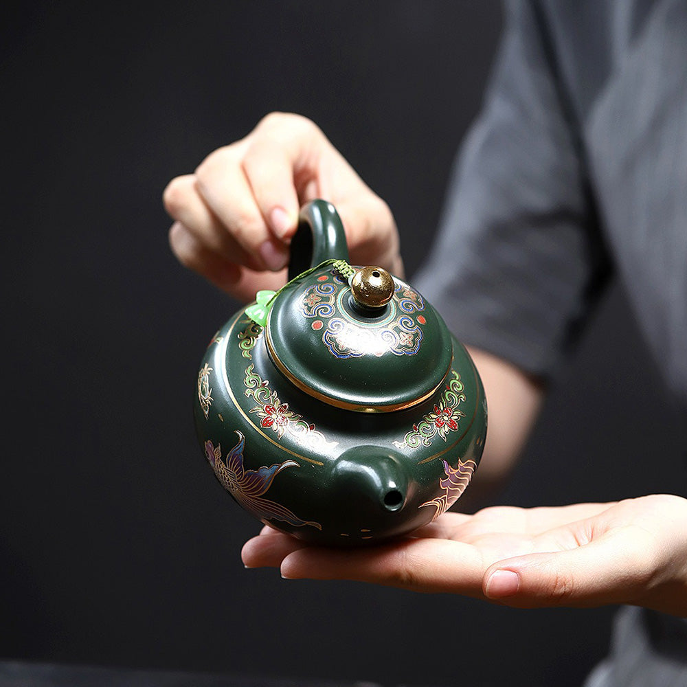 Yixing Green Clay Goldfish Duo Qiu Teapot