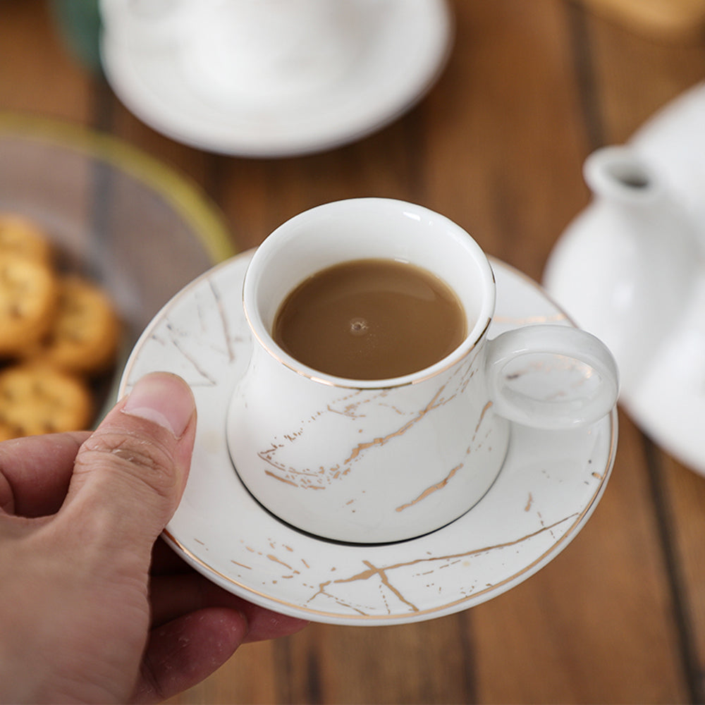 Modern Ceramic Marble Tea Set With Bamboo Rack