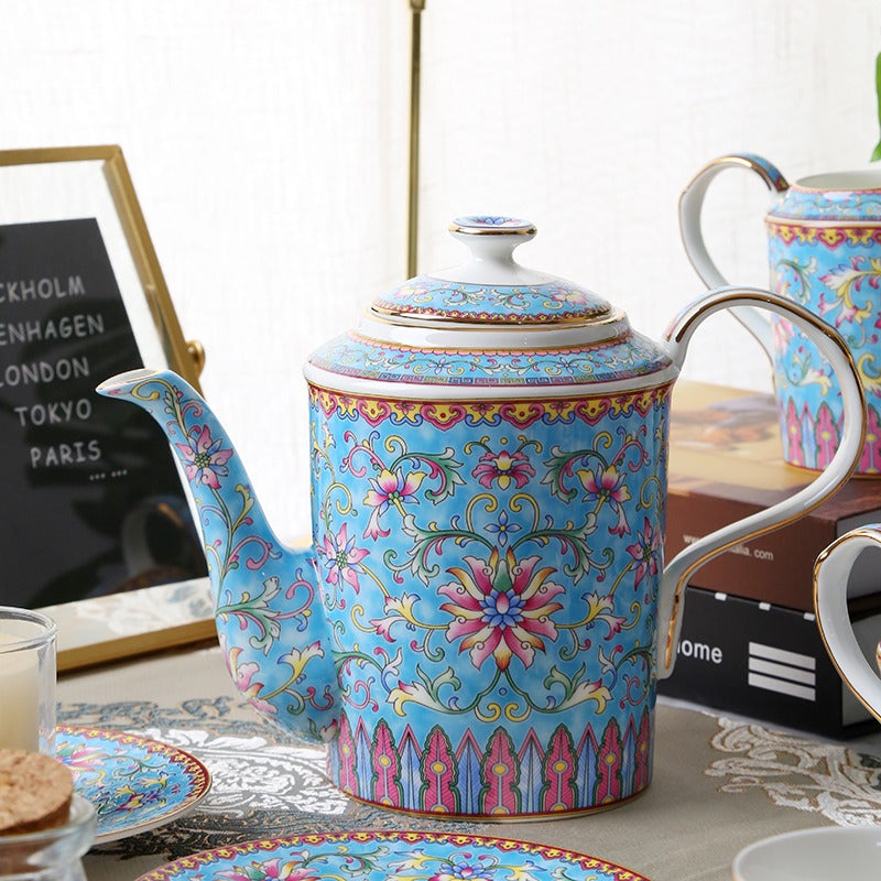 Blue Bone China Lotus Tea Set