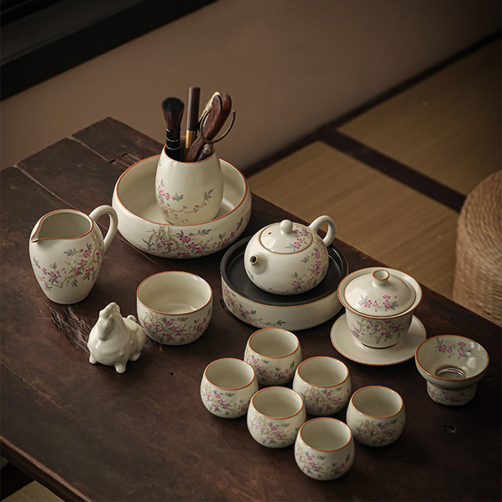 Chinese Ruyao Peach Blossom Tea Set