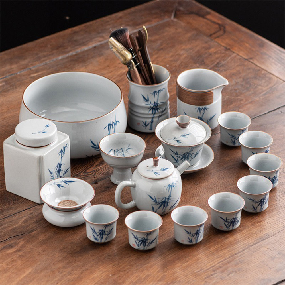 Chinese Hand Drawing Orchid Tea Set