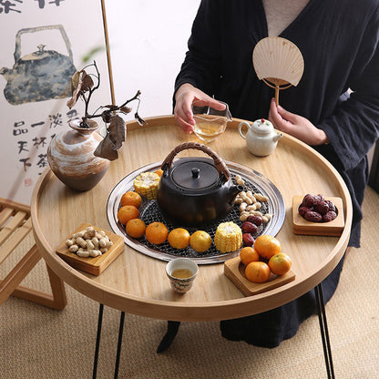 Walnut Wood Tea Table Set With Surrounding Stove