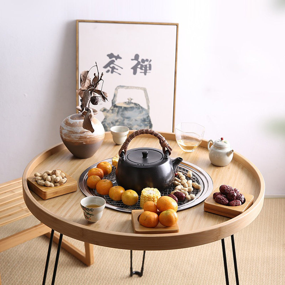 Walnut Wood Tea Table Set With Surrounding Stove