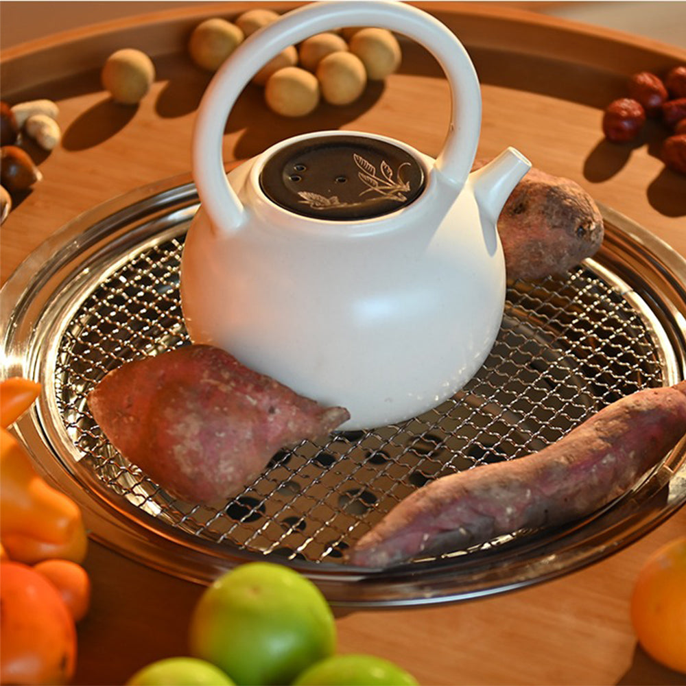 Walnut Wood Tea Table Set With Surrounding Stove