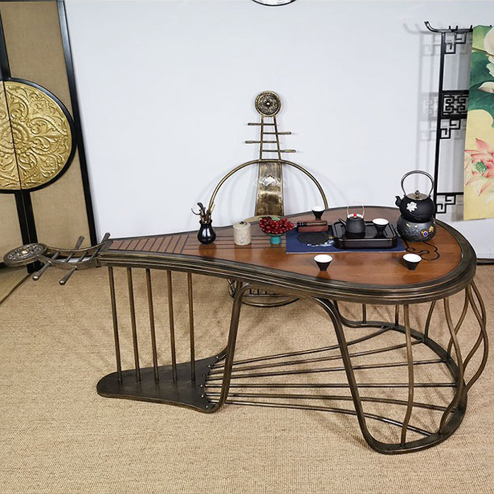 Chinese Cherry Wood Pipa Tea Table Set With Iron Legs