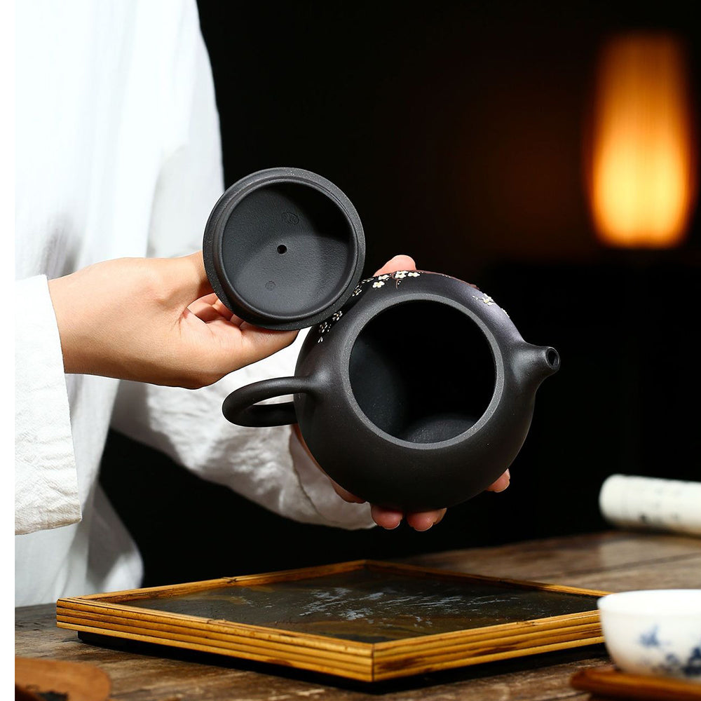 Yixing Plum Blossom Black Clay Xi Shi Teapot