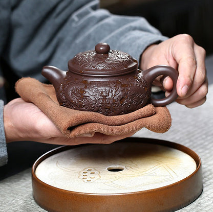 Yixing Dragon Over Sea Purple Clay Teapot