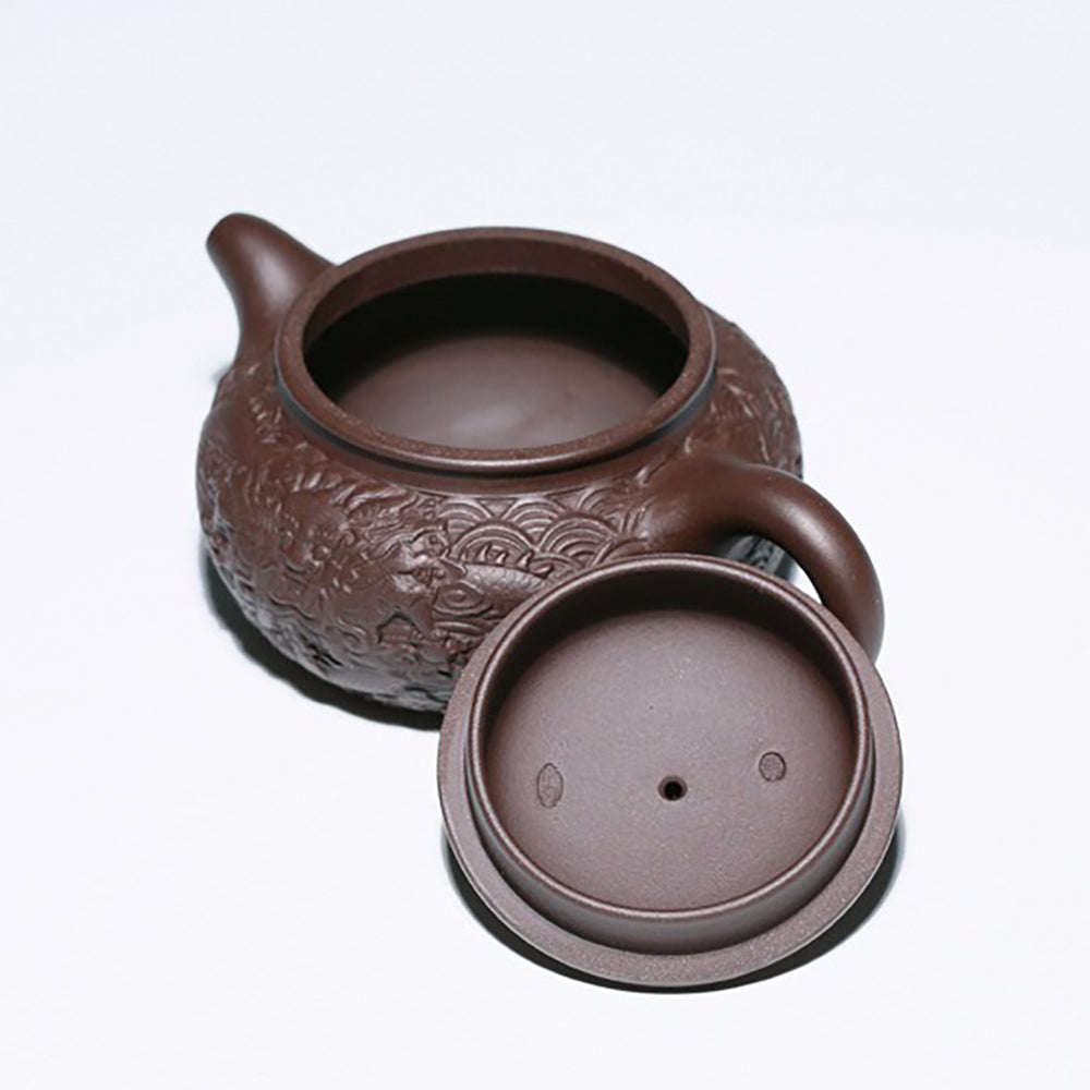 Yixing Dragon Over Sea Purple Clay Teapot