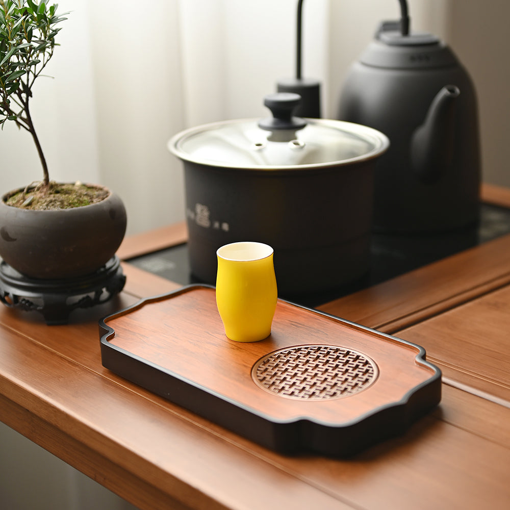 Hollow Metal Stand Bamboo Tea Tray