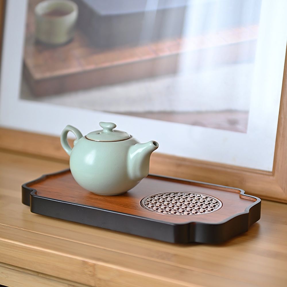 Hollow Metal Stand Bamboo Tea Tray