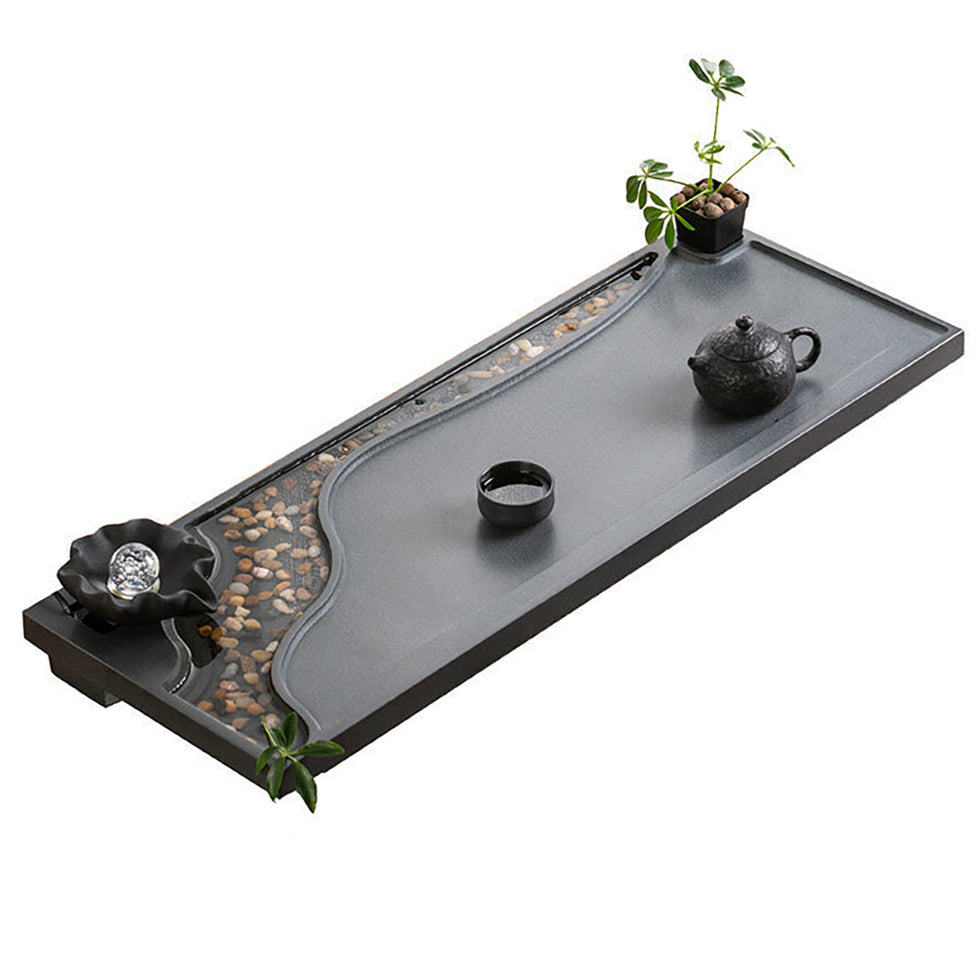 Zen Mist And Waterflow Black Stone Tea Tray – Umi Tea Sets